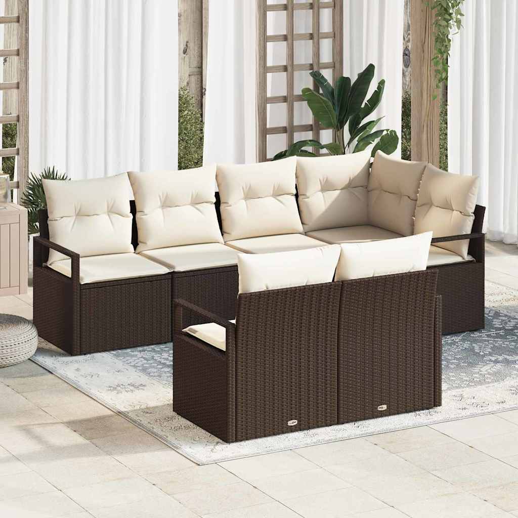 Garten-Sofa-Set mit Kissen mit Speicher 7 pcs Braun und Creme